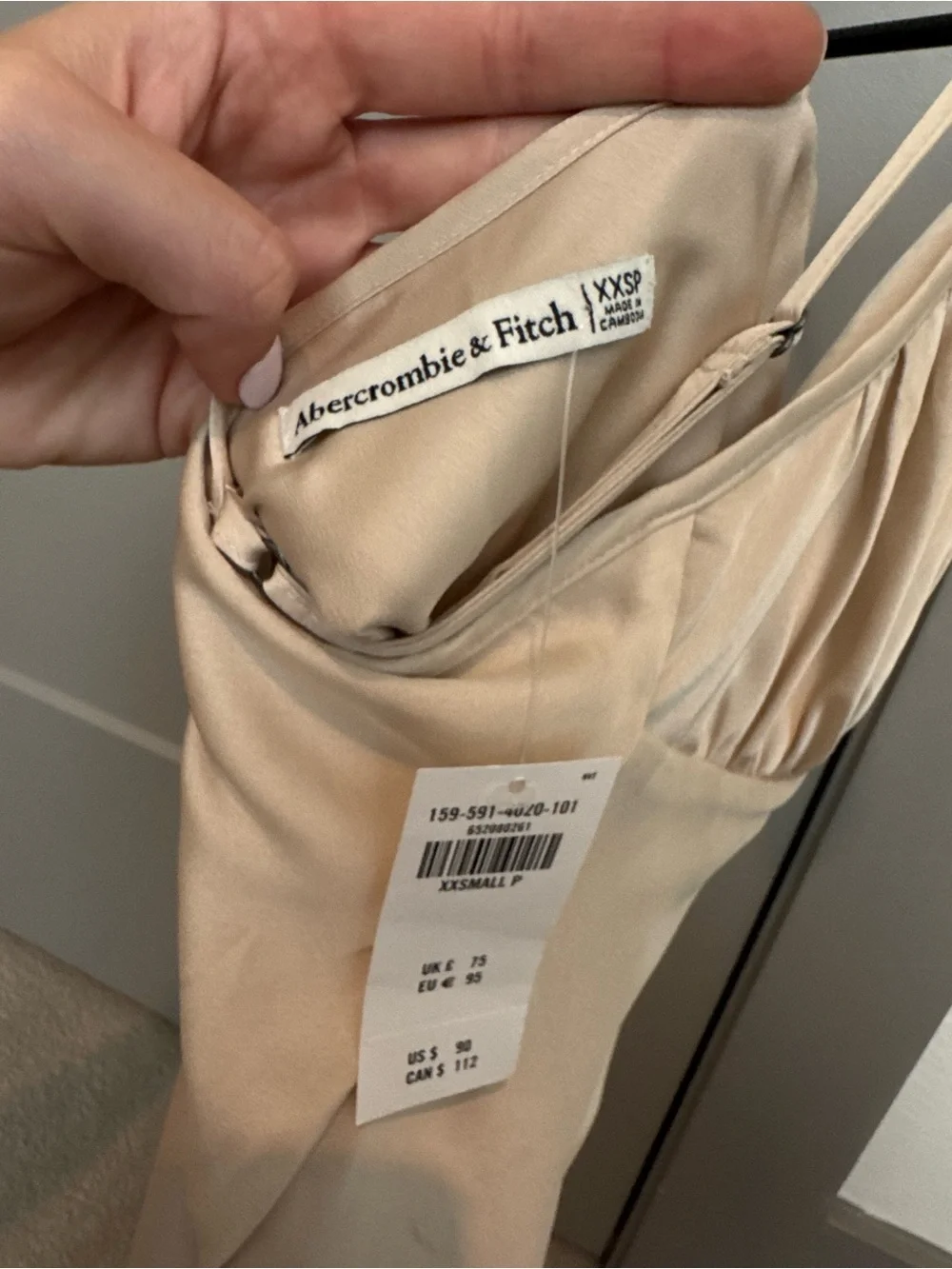 Abercrombie & Fitch Satin Slip Maxi Dress in Champagne Beige